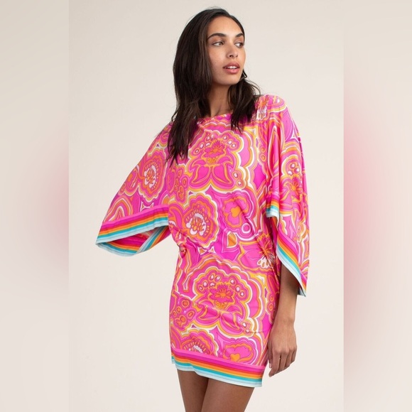 Trina Turk Pink and Orange Paisley Swim Coverup - Picture 3 of 8